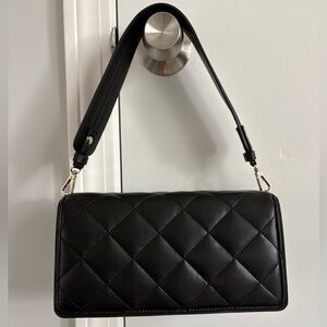 Steve Madden Quilted Black Shoulder Bag with Gold Chain